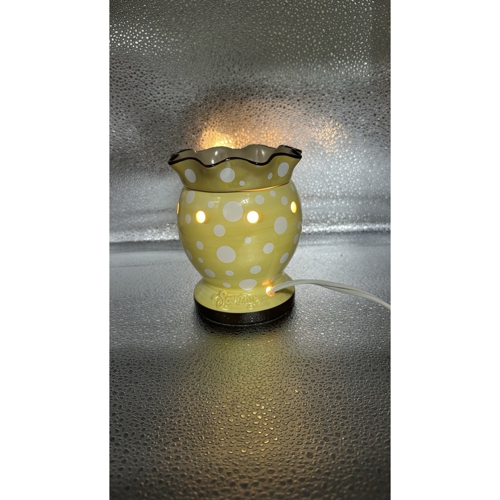Scentsy Full Size Wax Warmer "Dotty" Electric Yellow Base w/ White Dots & Ruffle
